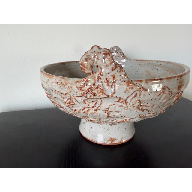Mid-Century Modern 1990's Vintage Organic Handmade Studio Pottery Pedestal Bowl, Signed For Sale - Image 3 of 12