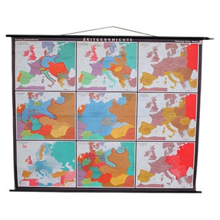 Large School Teaching Map on Contemporary History from Flemming Verlag Hamburg, 1950s For Sale