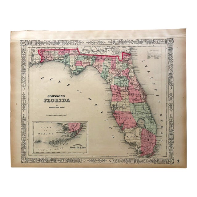 1863 Johnson Map of Florida For Sale