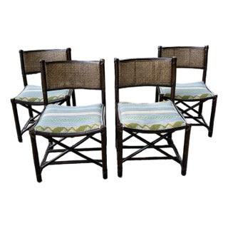 Set of Four McGuire Bamboo Dining Chairs With Cane Backs For Sale