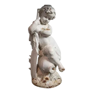 Mathurin Moreau Val D'osne Painted Cast Iron Fountain Statue, Enfant a La Rame