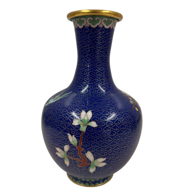 Metal Mid-20th Century Hand-Crafted Antique Chinese Cloisonne Vase For Sale - Image 7 of 12