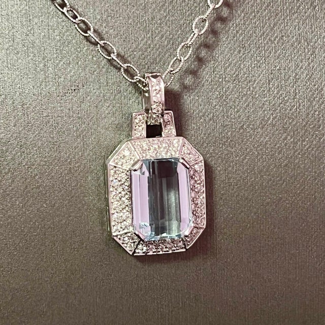 Natural Aquamarine Diamond Necklace 14k Gold 10.45 TCW Certified For Sale - Image 9 of 18