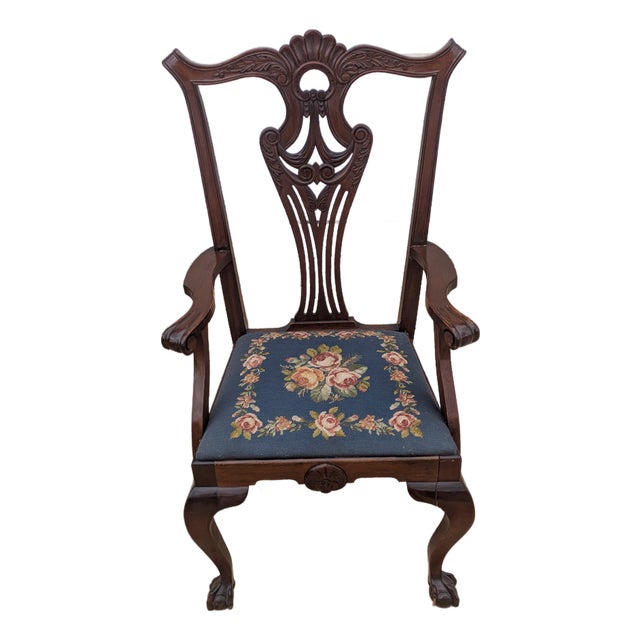 Chippendale Style Carved Mahogany Arm Chair For Sale