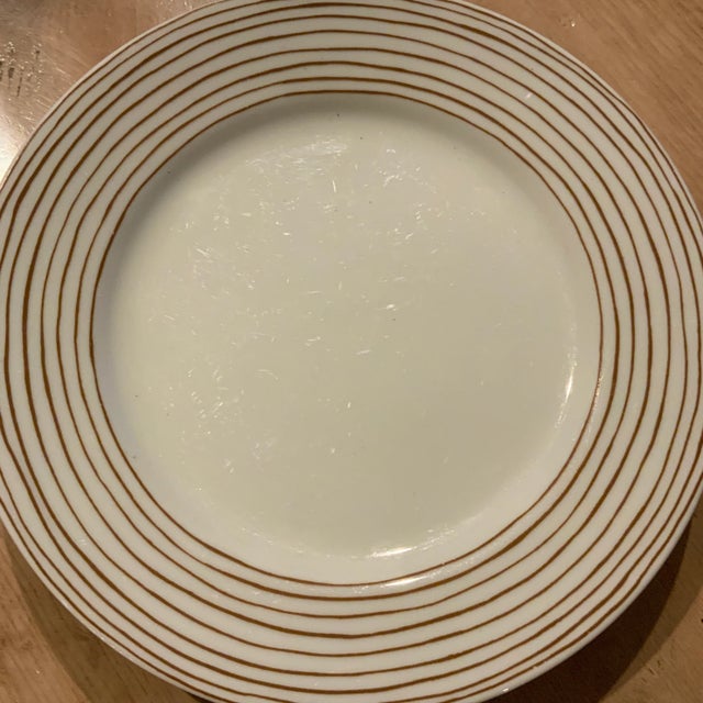 Ceramic 1980s Fitz and Floyd “Les Bands” Cognac Brown Stripes on Ivory Charger/Server Plate For Sale - Image 7 of 10