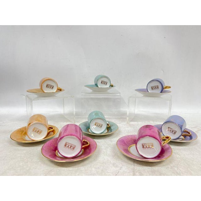 Japanese Rare Complete 1990s Pottery Barn Japanese Iridescent Demitasse Set — 16 Pieces For Sale - Image 3 of 11