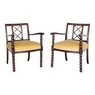 1940s Pair of French Wood Armchairs For Sale