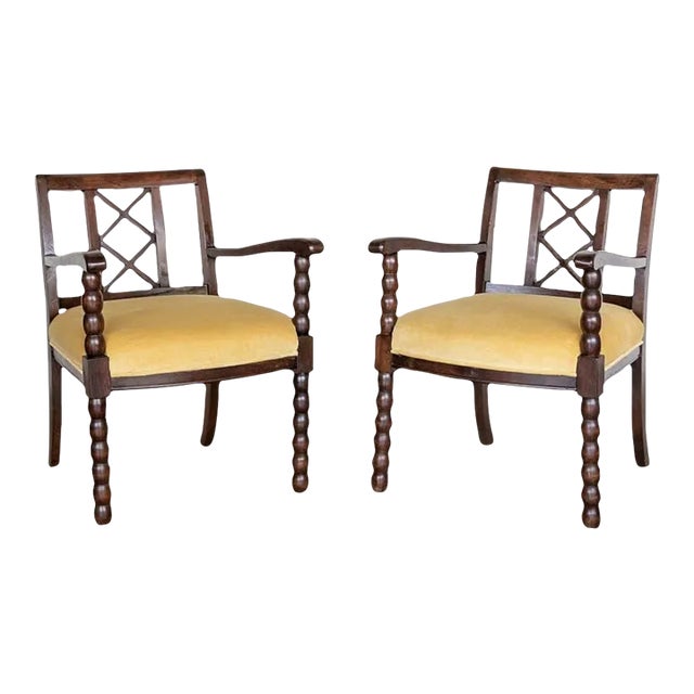 1940s Pair of French Wood Armchairs For Sale