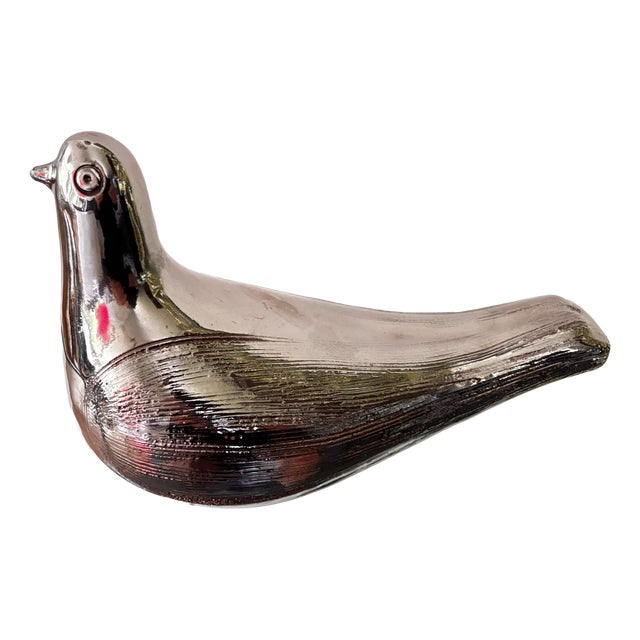 Vintage Chrome-Silver Glazed Ceramic Pigeon by Aldo Londi for Bitossi, Italy, 1970 For Sale