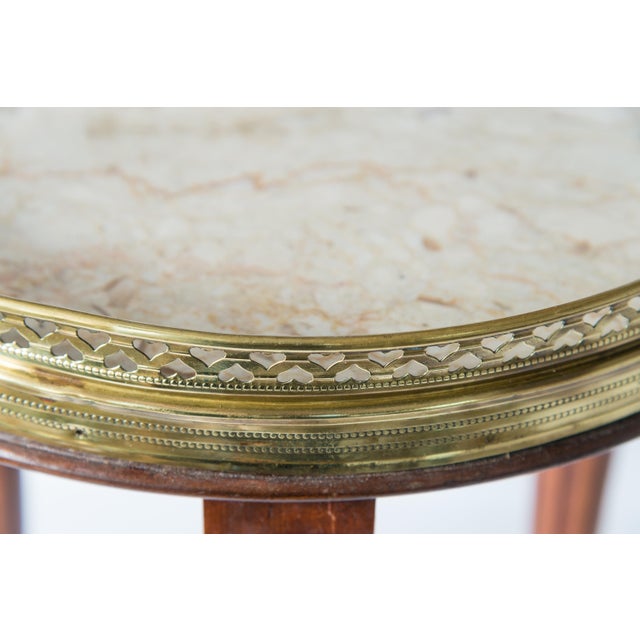 Brown Pair of French Louis XVI Style Bouillotte Marble Top Small Side Tables For Sale - Image 8 of 10