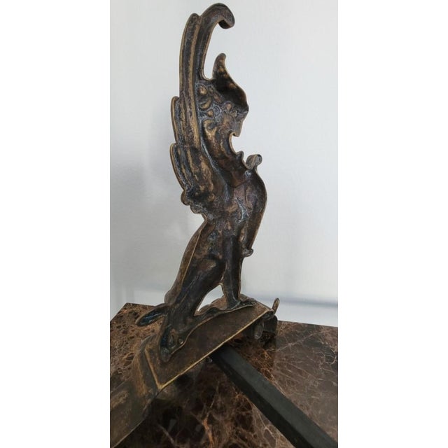 Metal Italian Die-Cast Brass Andiron Set in Antique Brass Finish - a Pair For Sale - Image 7 of 7