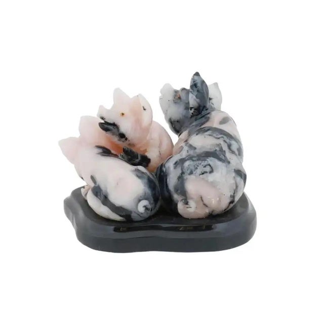 Mid 20th Century Mid 20th Century Carved Rhodonite Pig Figurines on a Marble Base For Sale - Image 5 of 8