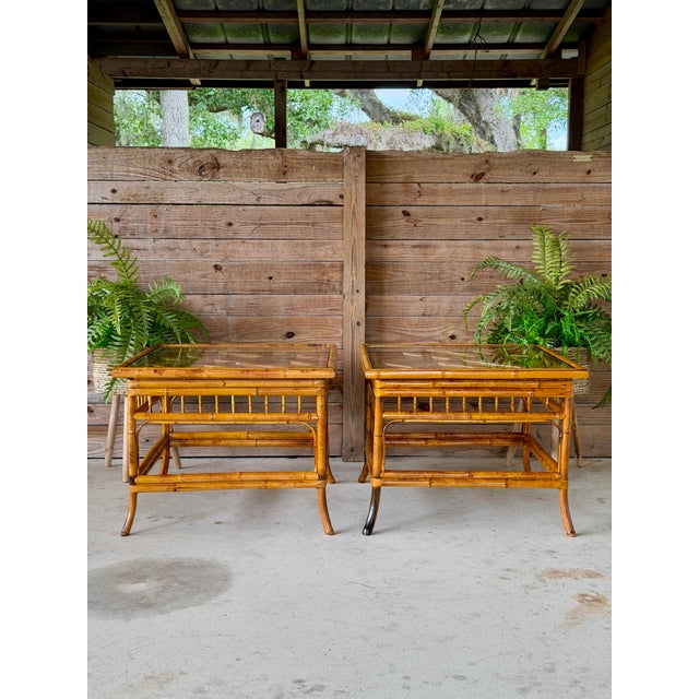 Pair of Refinished Brighton Pavilion Style Bamboo Side Tables For Sale - Image 11 of 12
