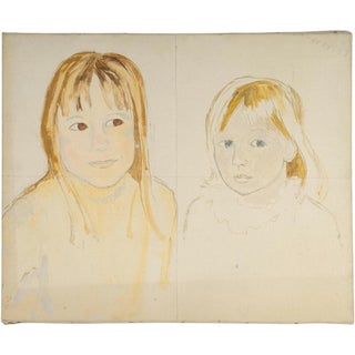 Preparatory Work for a Portrait of Two Young Girls, 20th Century, Watercolour on Canvas For Sale