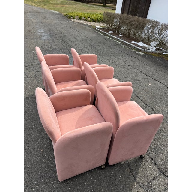 Mauve 1980 Pink Mauve Suedes Chiclets Style Dining Chairs - A Set of 8 For Sale - Image 8 of 9