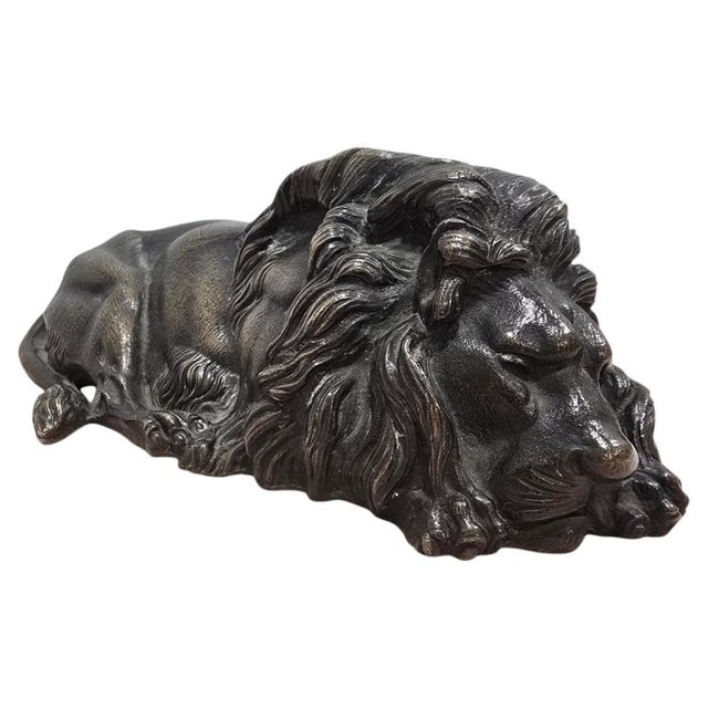 Reclining Bronze Lion Sculpture, 1880s For Sale - Image 9 of 9