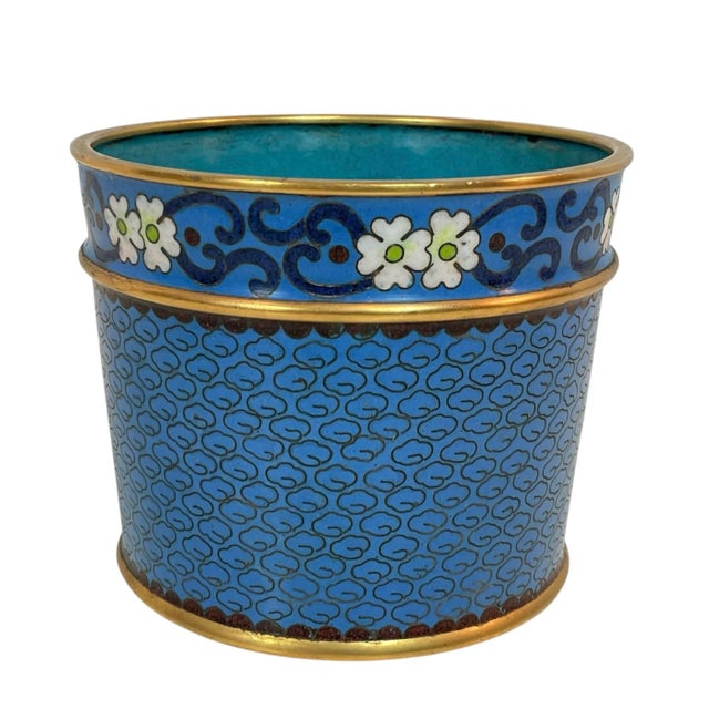 Chinese Brush Pen Holder Blue Color Cloisoné 20th Century For Sale - Image 4 of 10