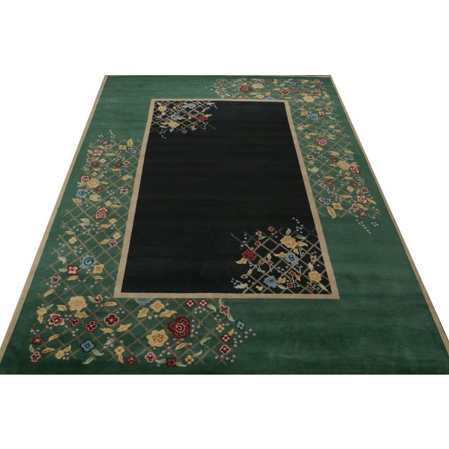 Rug & Kilim 2010s Rug & Kilim’s Chinese Art Deco Style Rug in Black & Green With Floral Pattern For Sale - Image 4 of 7