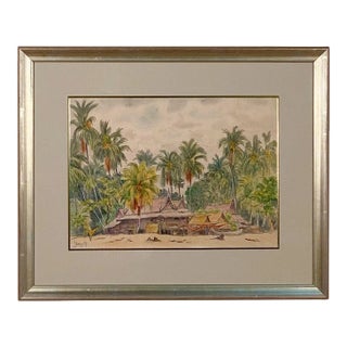 Southeast Asian Watercolor on Silk, Circa 1920 For Sale
