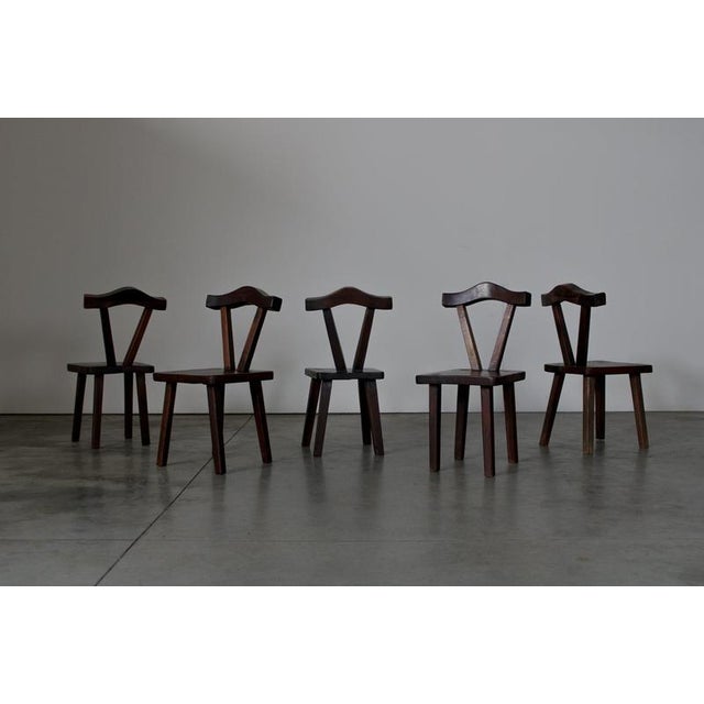 Wood Rustic Dining Chairs, France, 1950s, Set of 5 For Sale - Image 7 of 7