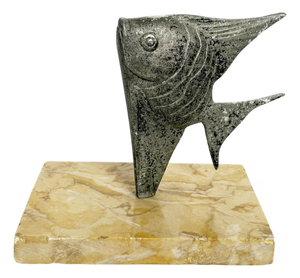 Metal and Marble Fish Paperweight, France, 1950s