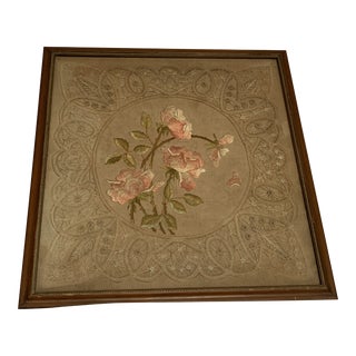 Vintage Framed Embroidery/Tatting Textile Art For Sale