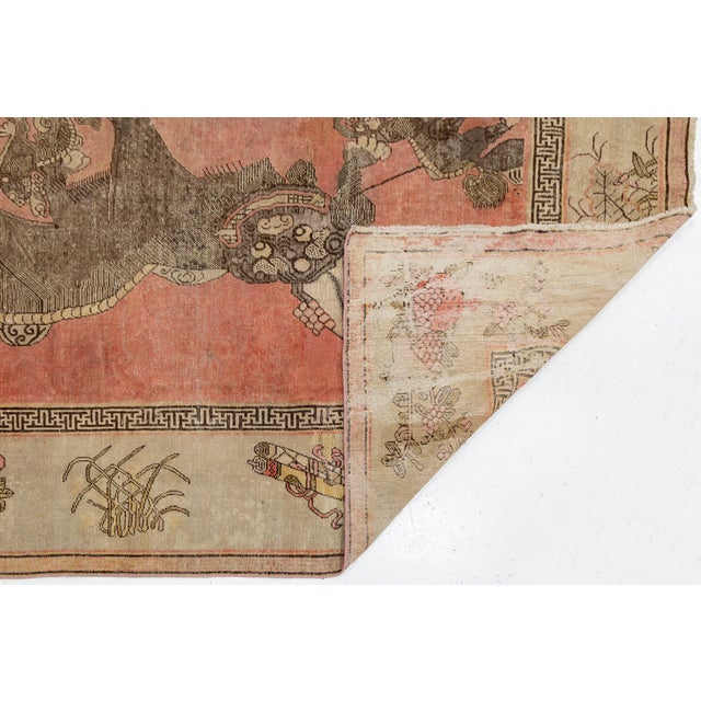 Chinese 19th Century Antique Samarkand Khotan Rug With Foo Dogs & Auspicious Symbols For Sale - Image 3 of 11