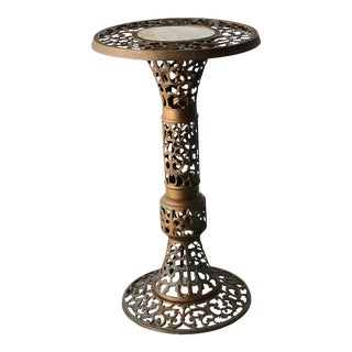 Large Reticulated Brass and Marble Drink Table Plant Stand Vintage Mid Century For Sale