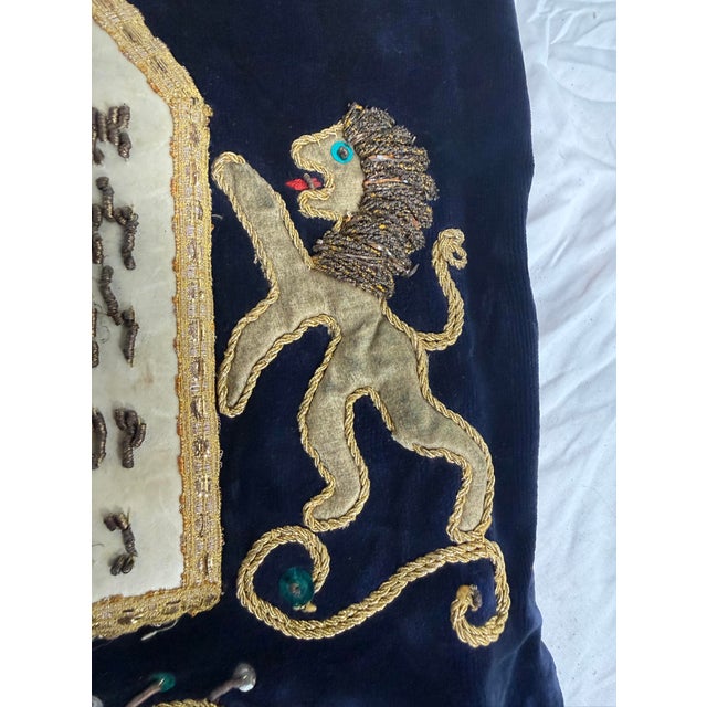 Rare Antique Hand Embroidered Judaica Jewish Memorial Torah Mantel Scroll Cover For Sale - Image 9 of 12