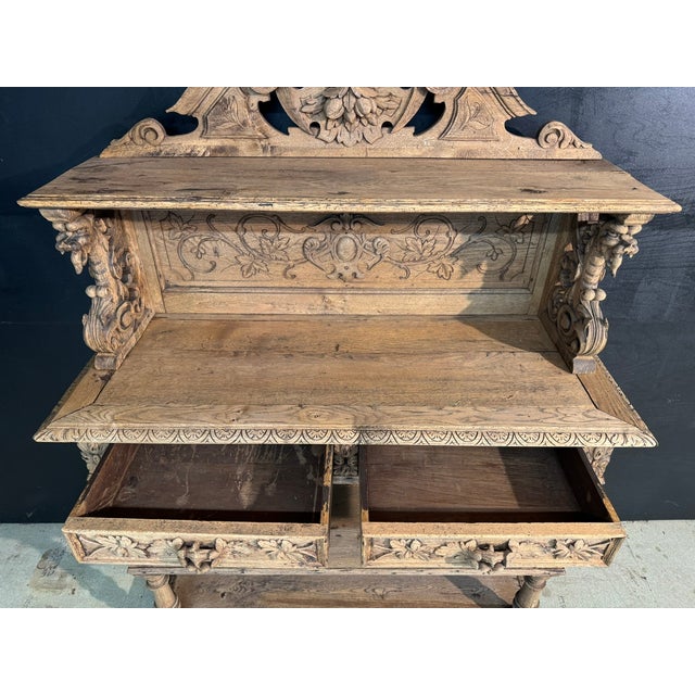 19th Century French Carved Oak Buffet, 1860 For Sale - Image 9 of 17
