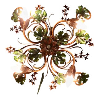 French Toleware Bistro Ceiling Light with Vines, 1960 For Sale