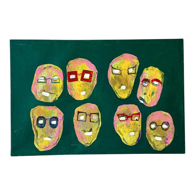 Vintage Boho Original Abstract Oil on Canvas For Sale