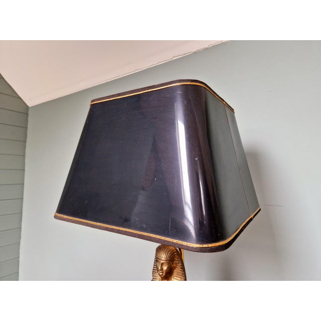 Black Large Hollywood Regency Egyptian Bronze Table Lamp, 1970s For Sale - Image 8 of 13