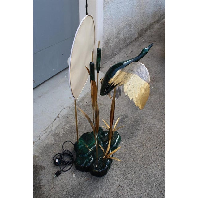 Metal Italian Floor Lamp in Malachite & Brass, 1970s For Sale - Image 7 of 18