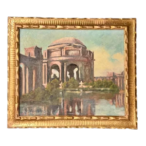 Mid 20th Century Vintage Cynthia Timberlake, Oil on Board, Palace of Fine Arts. San Francisco, Ca in Gilt-Wood Frame