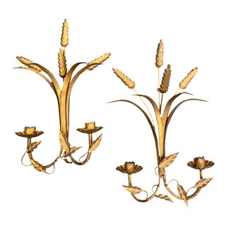 1950s Hollywood Regency Italian Gilt Metal Sconces - a Pair For Sale