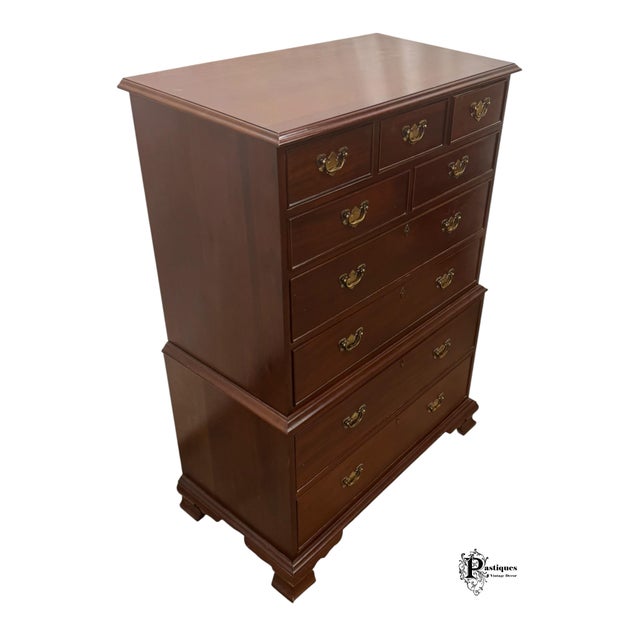 Vintage Craftique Chippendale Style Solid Mahogany Chest on Chest of Drawers For Sale In Greensboro - Image 6 of 11