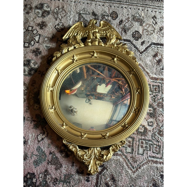 American Antique Federal Convex Eagle Mirror Gold Gilt Americana Bullseye Wall Mirror For Sale - Image 3 of 11