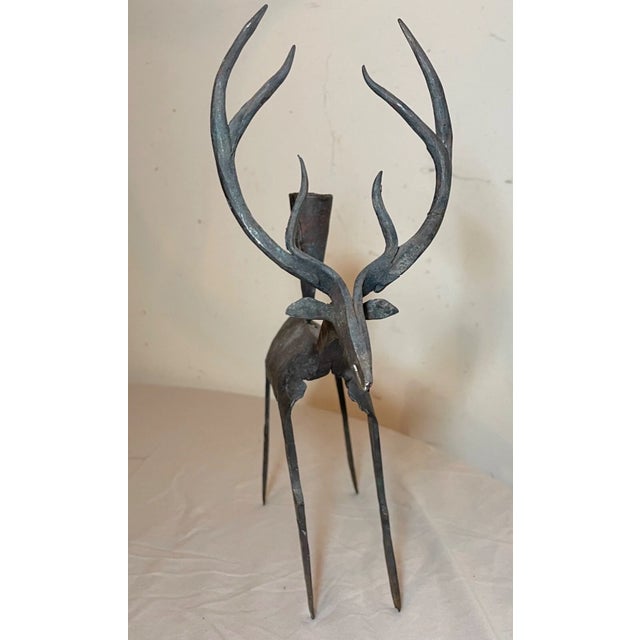 Black Antique Handmade Wrought Iron Buck Deer Sculpture Candle Holder Statue Stand For Sale - Image 8 of 15