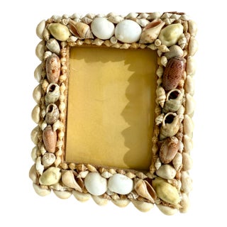 Vintage MCM Palm Beach Tony Duquette Style Handmade Seashell Wood Picture Frame For Sale