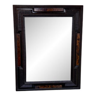 Antique 19c Flemish Mirror W Faux Tortoise Trim For Sale