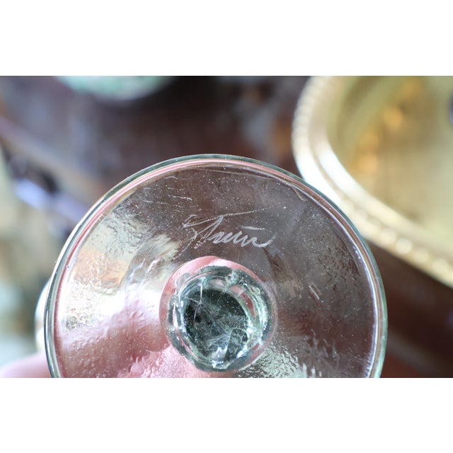Late 20th Century Rick Strini Signed Iridescent Amber & Cobalt Tulip Art Glass Goblets, Set of 3 For Sale - Image 17 of 18