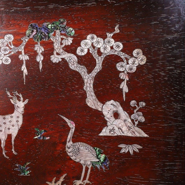 Vintage Rosewood Square Tray With Drawers & Mother-of-Pearl Deer & Crane Inlay For Sale - Image 10 of 10