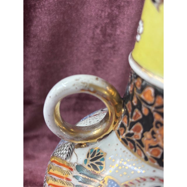 Antique Japanese Polychrome Double Ring Handle Vase For Sale - Image 9 of 12