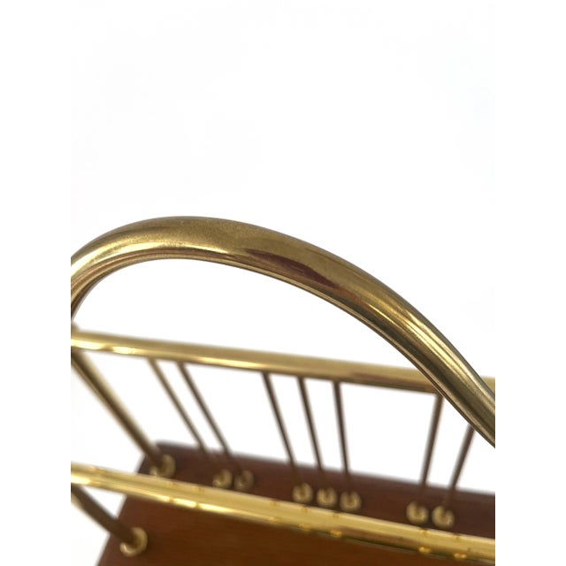 Vingtage Edwardian Style Revolving Wood and Brass Magazine Rack For Sale - Image 11 of 12