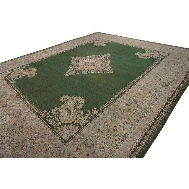 Indian Magnificent Green Open Field With Intricate Floral Medallion Antique Indian Amritsar Rug For Sale - Image 3 of 10