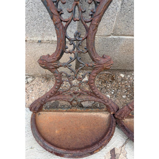 19th Century English Gothic Revival Cast Iron Wall Planters - A Pair For Sale In Phoenix - Image 6 of 12