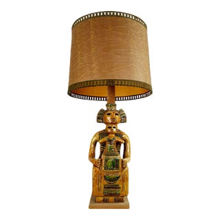 Mid-Century Ceramic Floor or Table Lamp in Mystic and Majestic Mayan Style For Sale
