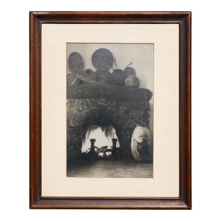 Early Black and White Still Life Photograph of an Interior Fireplace Hearth, 1937 For Sale