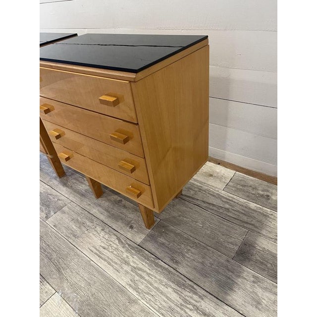 Vintage Nightstands with Original Black Opaline Glass by Novy Domov, 1960s, Set of 2 For Sale - Image 3 of 8